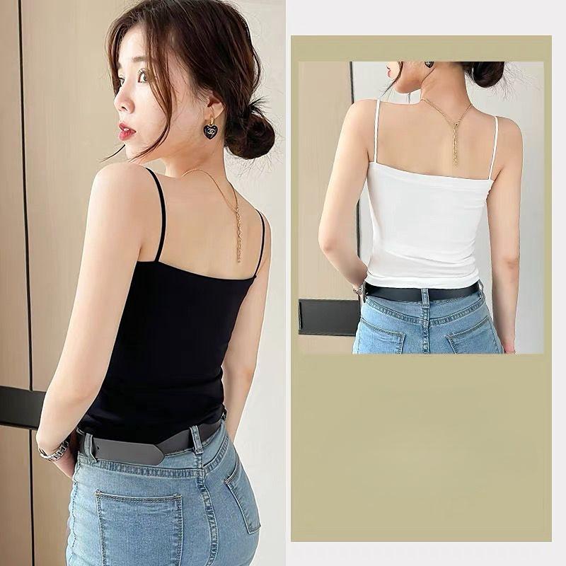Strap with Chest Pad Vest Suspender with Thin Shoulder Strap Bra Underwear Sleeveless Top Female Slim Solid Color Tank Top