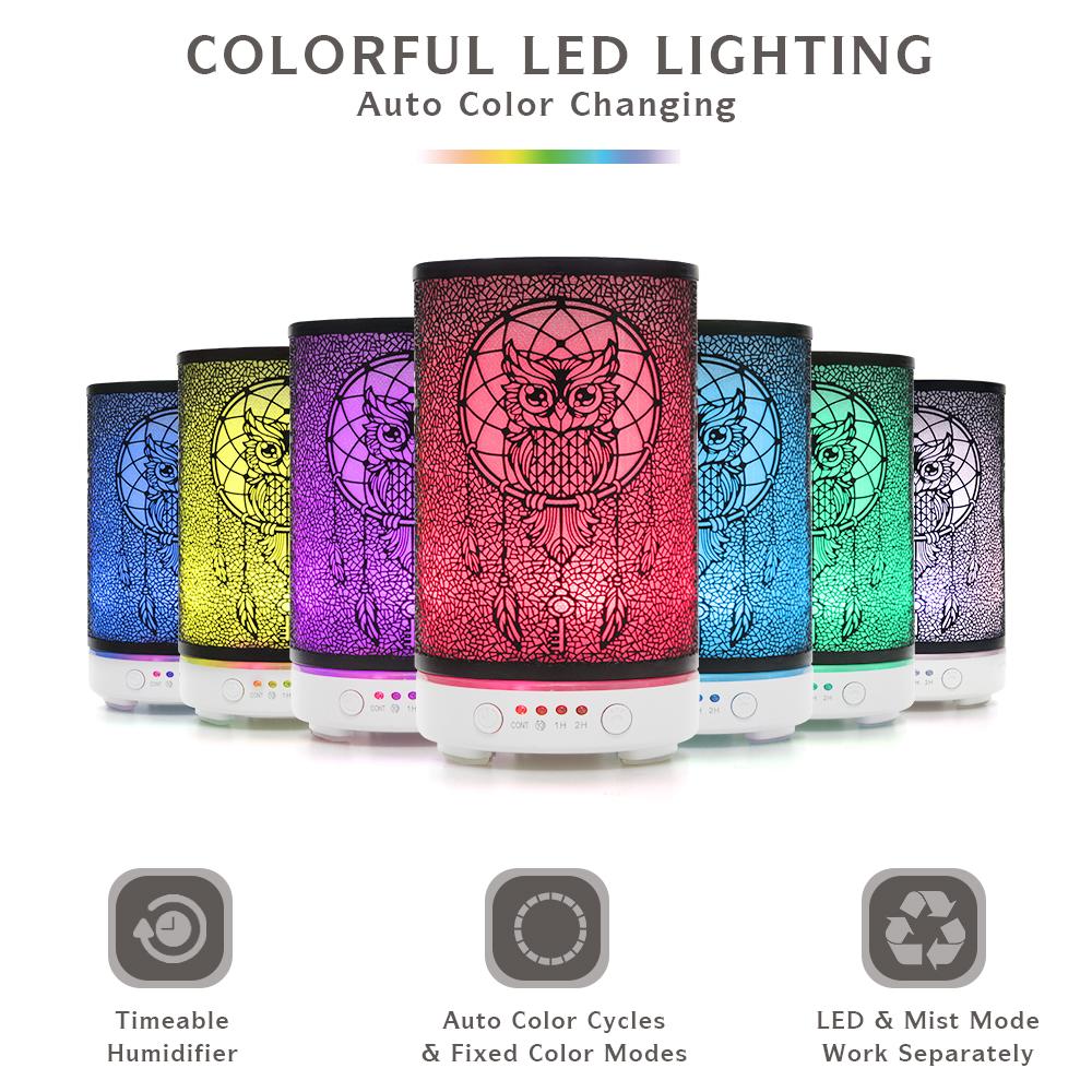 100ml Owl Essential Oil Diffuser 1/2 Hours Timing Function Ultrasonic Air Humidifier Aroma Diffuser with Colorful LED Lights