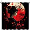 Japanese Geisha Shower Curtain Black and Red Plum Blossoms Sun Asian Traditional Oriental Costume Japan Girl Woman Spring