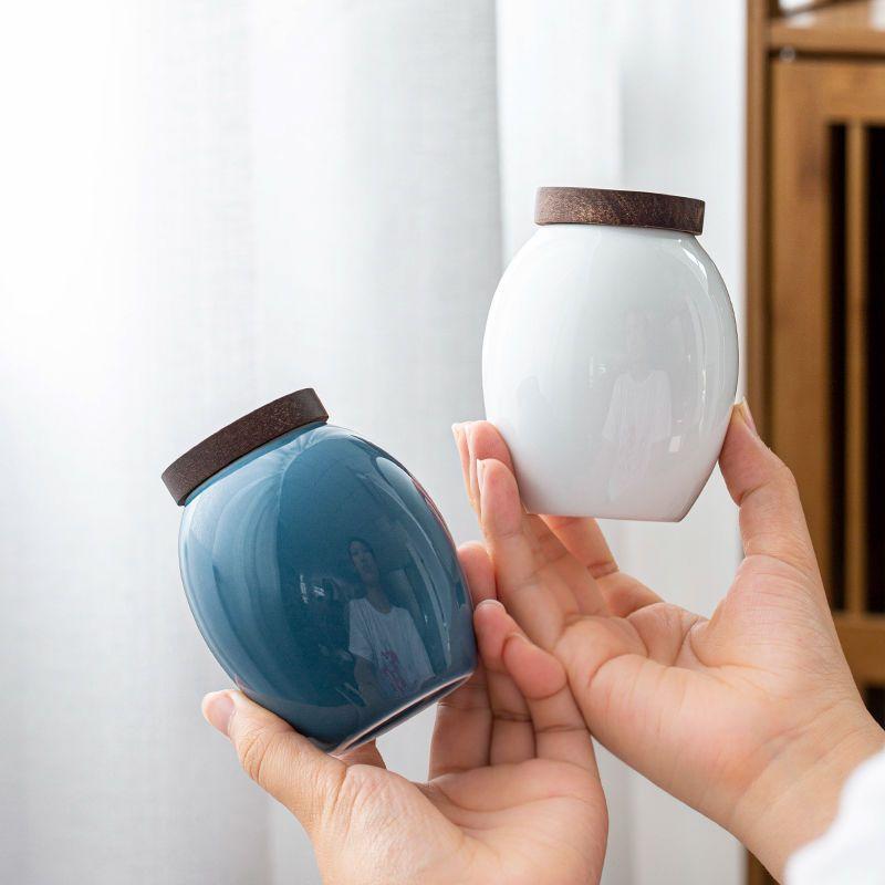 Ebony Lid Tea Caddy Minimalist Ceramic Sealed Storage Jar Portable Coffee Beans Candy Jar Household Food Storage Container Gifts