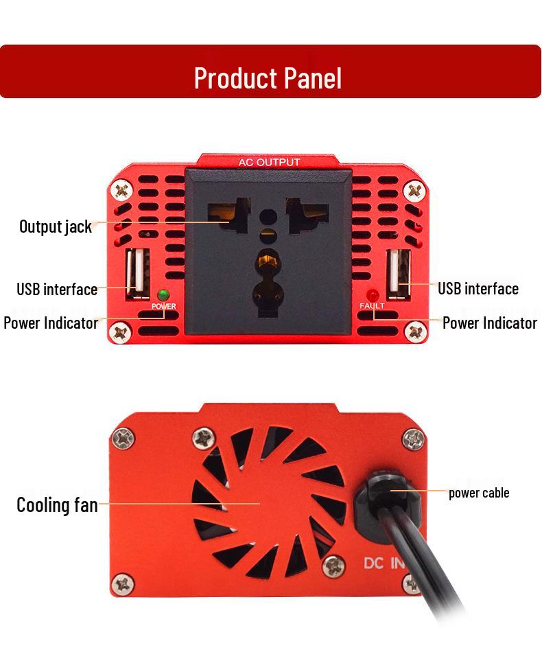 12V To 110V/220V Car Inverter with Dual USB & Cigarette Lighter Plug, 300W