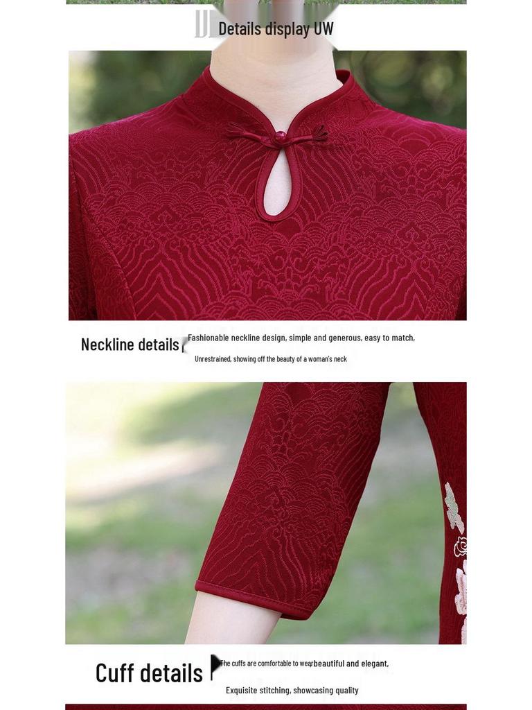 Retro Qipao Dress for Middle-aged Women, Slimming Fit, Seven-quarter Sleeves, Perfect for Spring and Summer