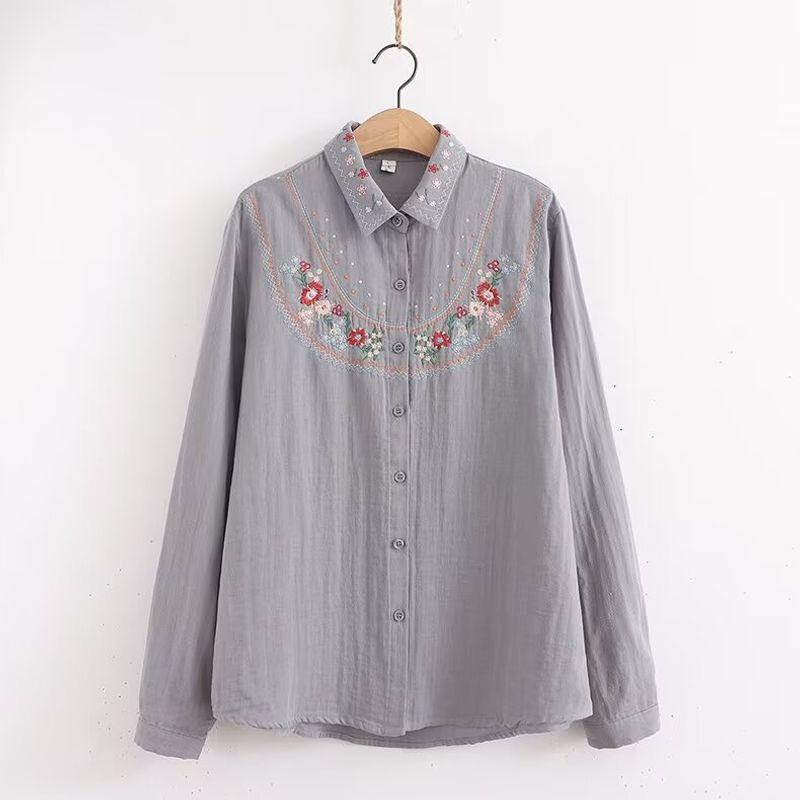 Cartoon Flower Loose Double-Layer Cotton Yarn Long Sleeves Artsy