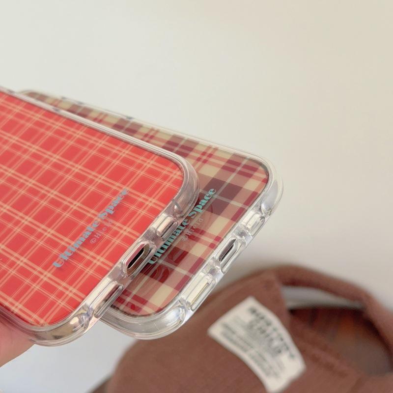 Korean Autumn/Winter Plaid Case for iPhone 17 Pro Max - Brown & Orange for Women