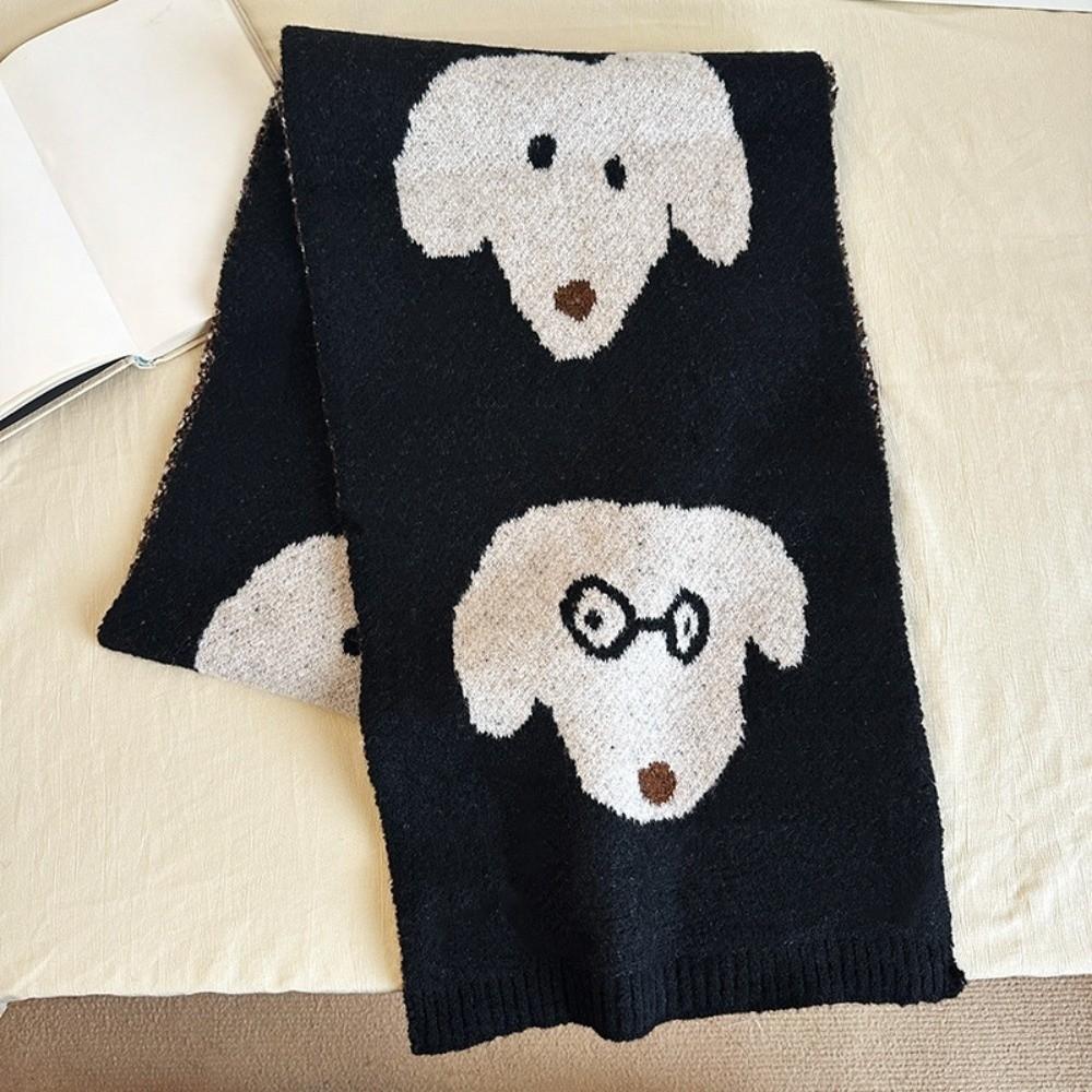 Korean Style Puppy Pattern Scarf Lightweight Knitted Shawl Fashion Cashmere Blend Scarf  Unisex