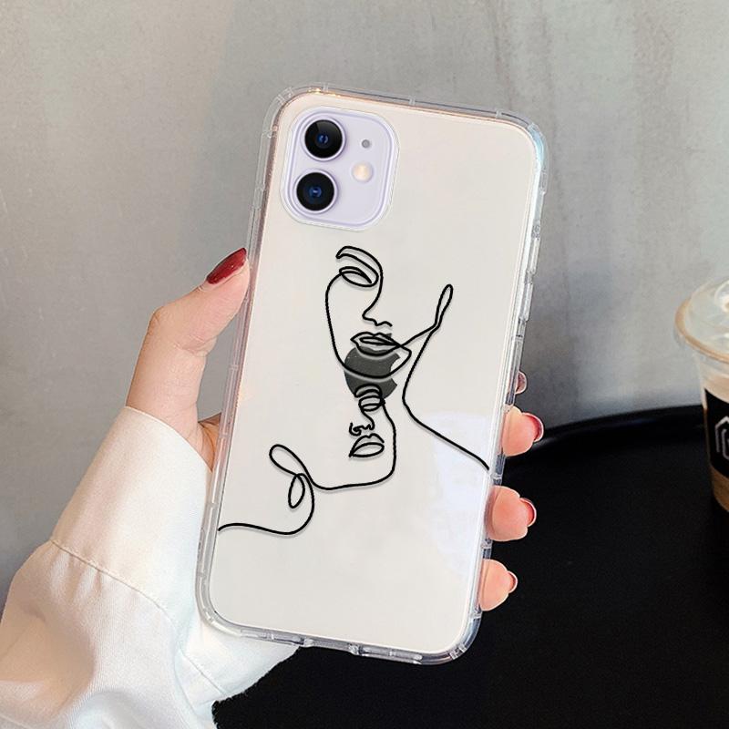 For iPhone 15 16 Pro Max Case For iPhone 11 13 14 Pro Max 13 12 Mini 7 8 XR XS X SE 3 Abstract Line Face Aesthetic Phone Cover