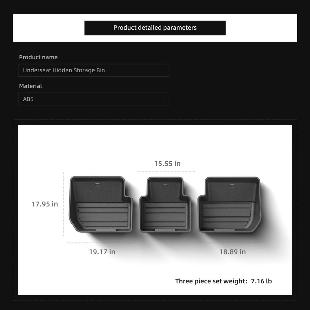 for Tesla Cybertruck 2025-2025 Under Seat Storage Box Car Interior Accessories Rear Seat Lower Box Case Organizer 3Pcs