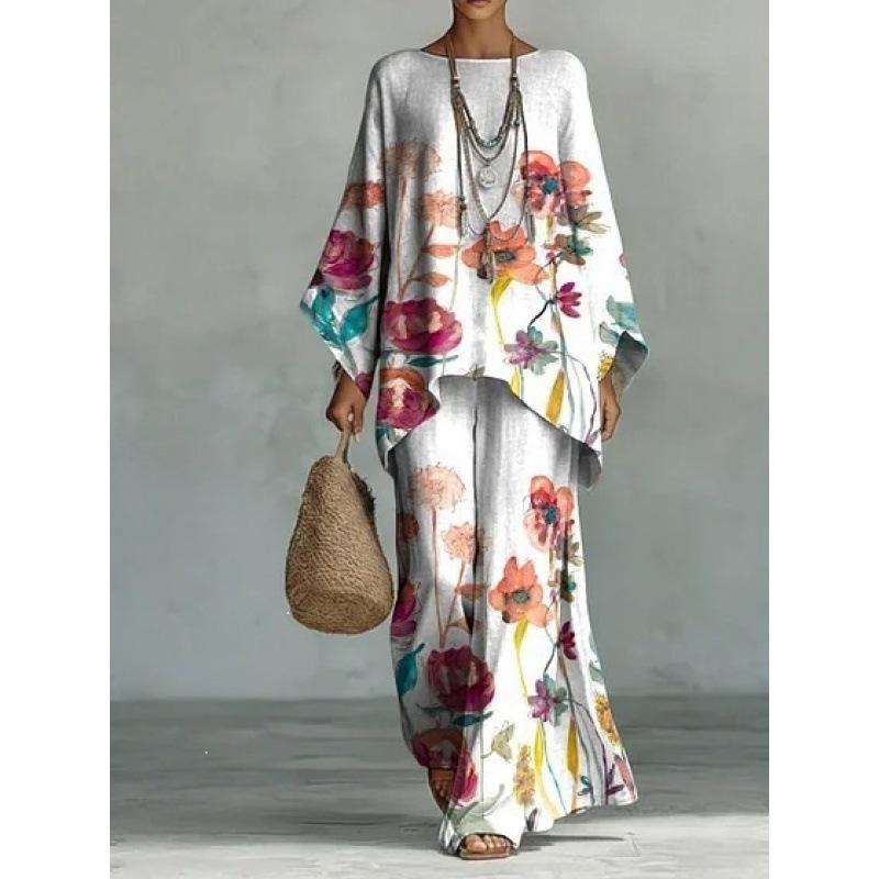 16 European and American women's clothing Y1 large size thin ethnic style dress set Bohemian casual large size jumpsuit