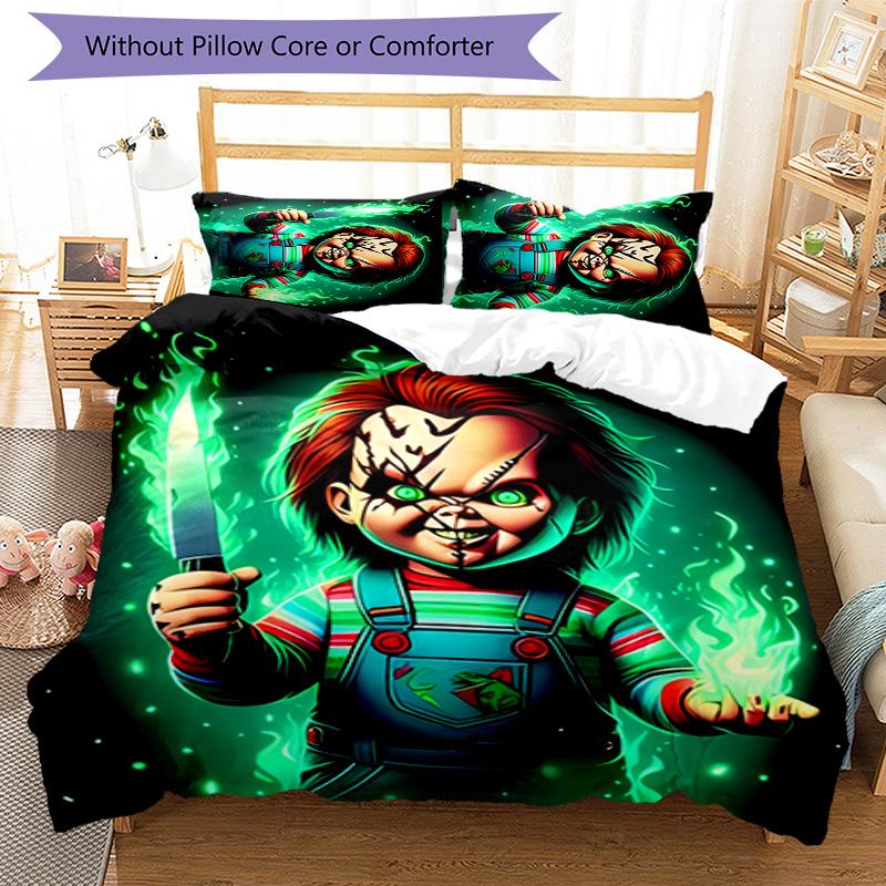 3pcs Chucky pattern bedding set duvet cover set includes duvet cover &pillowcases, perfect all season bedroom decoration & gift