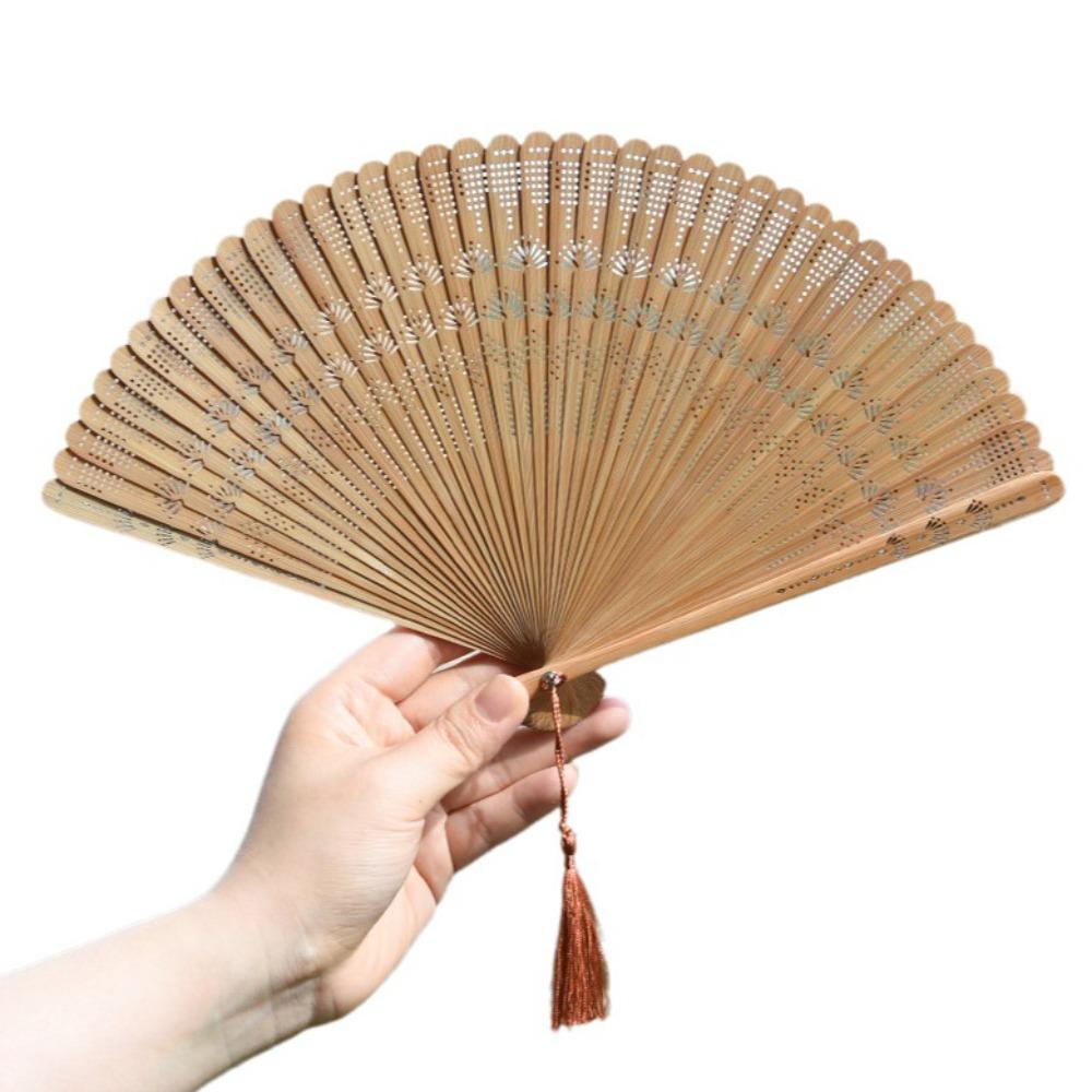 Chinese Style Folding Bamboo Fan Solid Color Portable Tassel Folding Fan Exquisite Classical Kimono Fan Hanfu Accessories