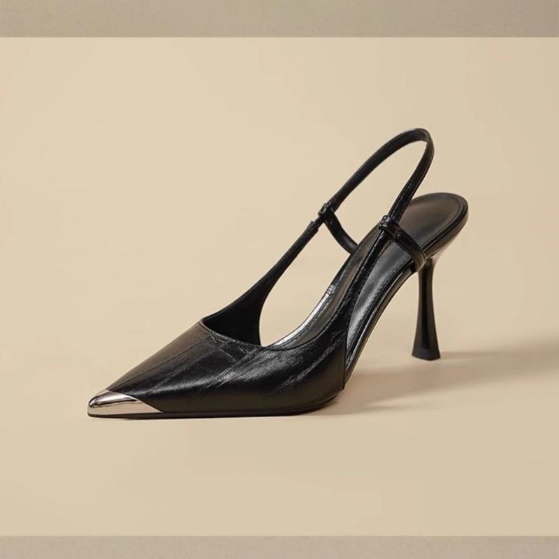 Fashion 2025 High Heels Women's Summer New French Style Elegant Sensation Head Cover Back Empty Match Skirt Ladies Thin Heel Shoes