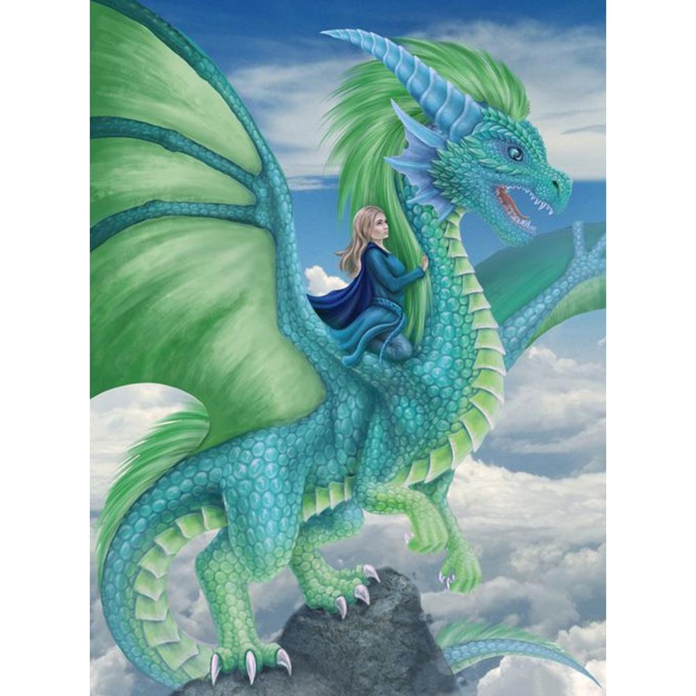 Diamond Painting The Girl and the Green Dragon Full Square Round Drill 5D Diamond Embroidery Mosaic Pictures Of Rhinestones Home Decor
