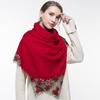 100% Real Wool Pink Scarf Women For Winter Femme Shawls Wraps Warm Wool Pashmina For Ladies Flower Embroidery Cashmere Scarf