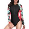 2023 Color Block Zipper Crew Neck Long Sleeve High Waist One-Piece Wetsuit