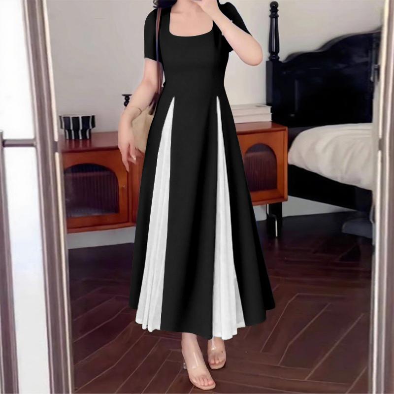 

ZANZEA Женское повседневное летнее платье с квадратным воротником и коротким рукавом S чёрный