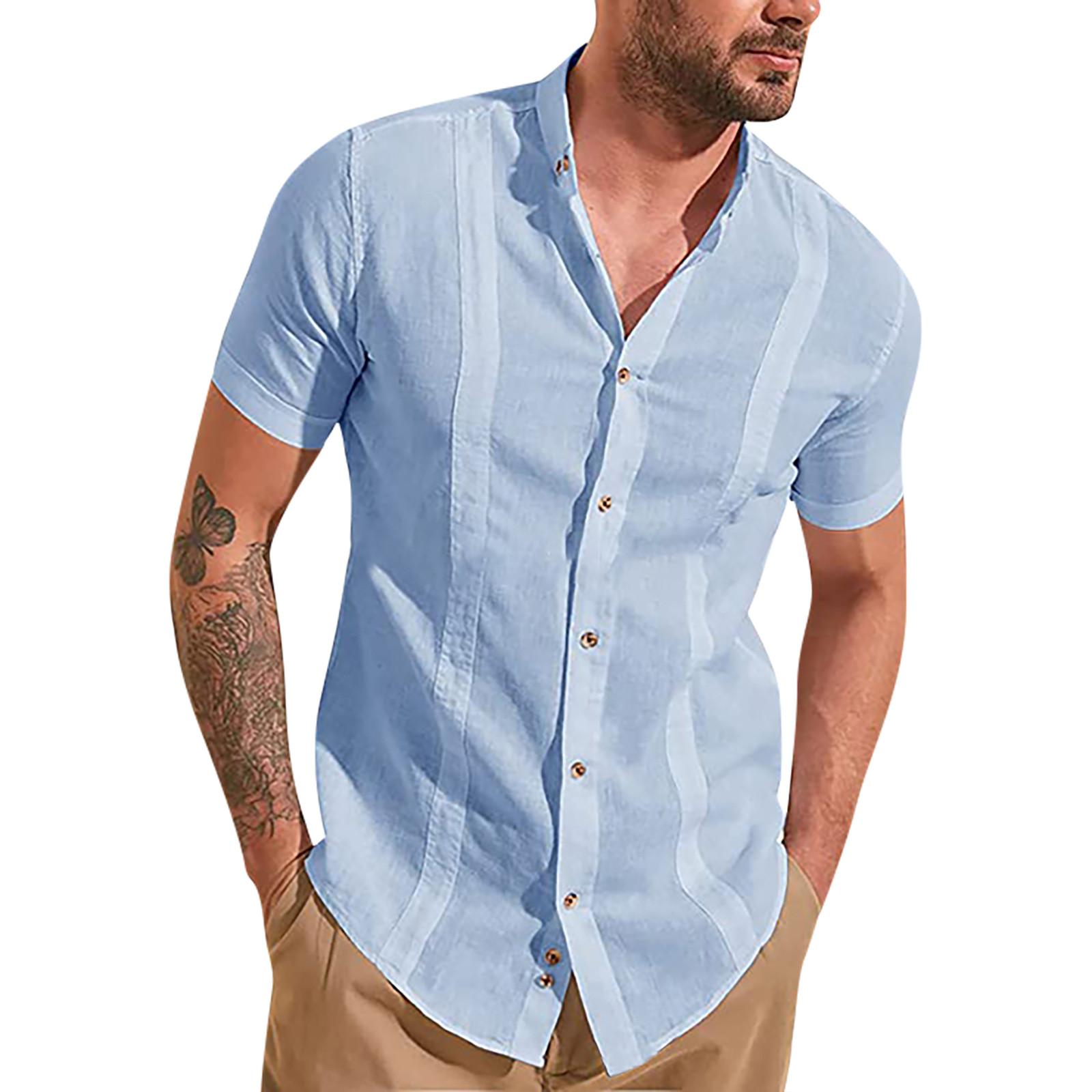 

Мужская весна лето повседневная мода хлопок белье сплошной цвет с лацканами с коротким рукавом XL