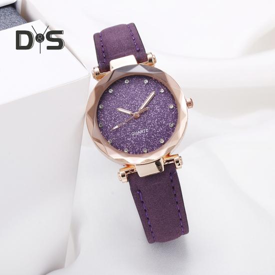 Dam Casual Klocka Strass Rund Urtavla Faux Läderarmband Dam Affär Formell Klänning Kvarts Armbandsur Mode Smycke Tillbehör Födelsedagspresent