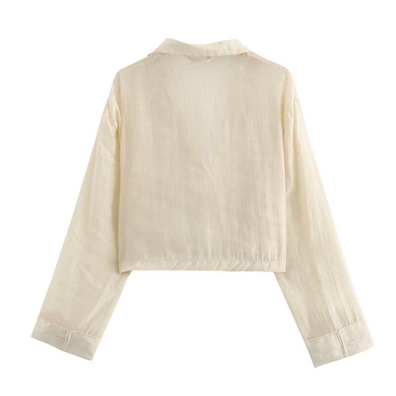Fashion Style 2024 Summer New Women's Clothing Translucent Vertical Lapel Long Sleeves Short Shirt Pants 3152101
