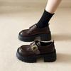 Platform Loafers Women's 2025 New Brown British Style Small Leather Shoes Women's Heightening Women's Shoes One Pedal Single Shoes
