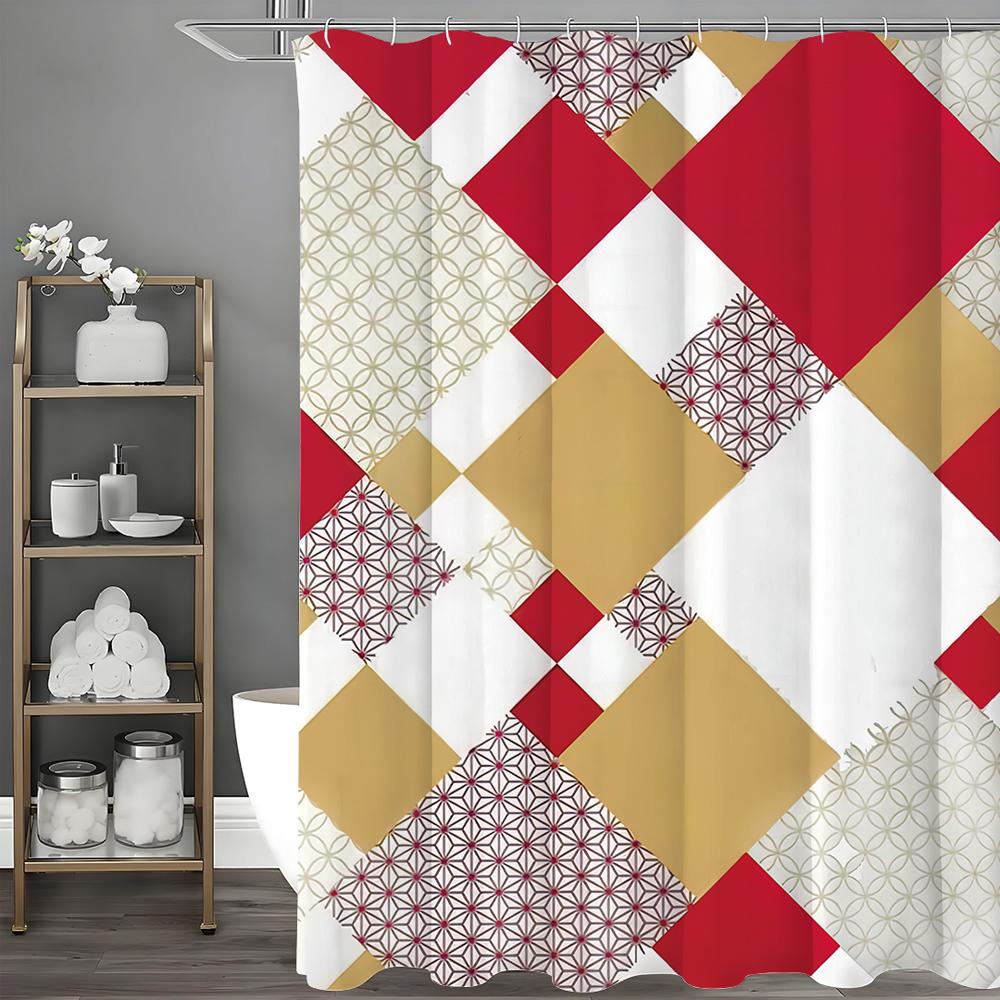 Irregular Square Geometric Shower Curtain, Bathroom Decorative Shower Curtain, Waterproof Shower Curtain with Hooks