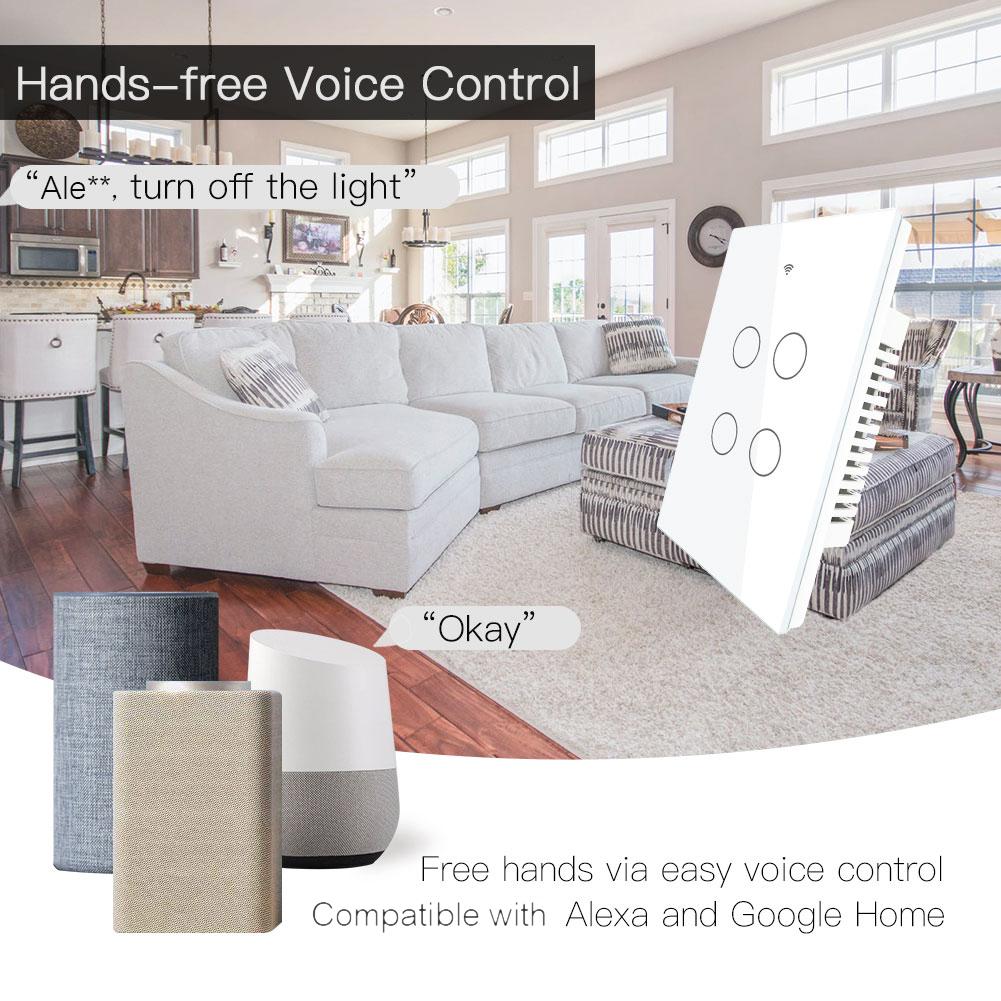 Upgraded 4 Gang Wi Fi Smart Touch Switch Easy Pairing Multi Control Association Backlight ON OFF APP Control Voice