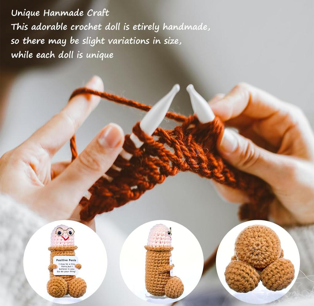 Emotional Support Plushies Positive Crochet Animal with Positive Messages,Fun Things Gag Weird Stuff Gifts for Boyfriends,Husband Adult(Brown Doll1pcs