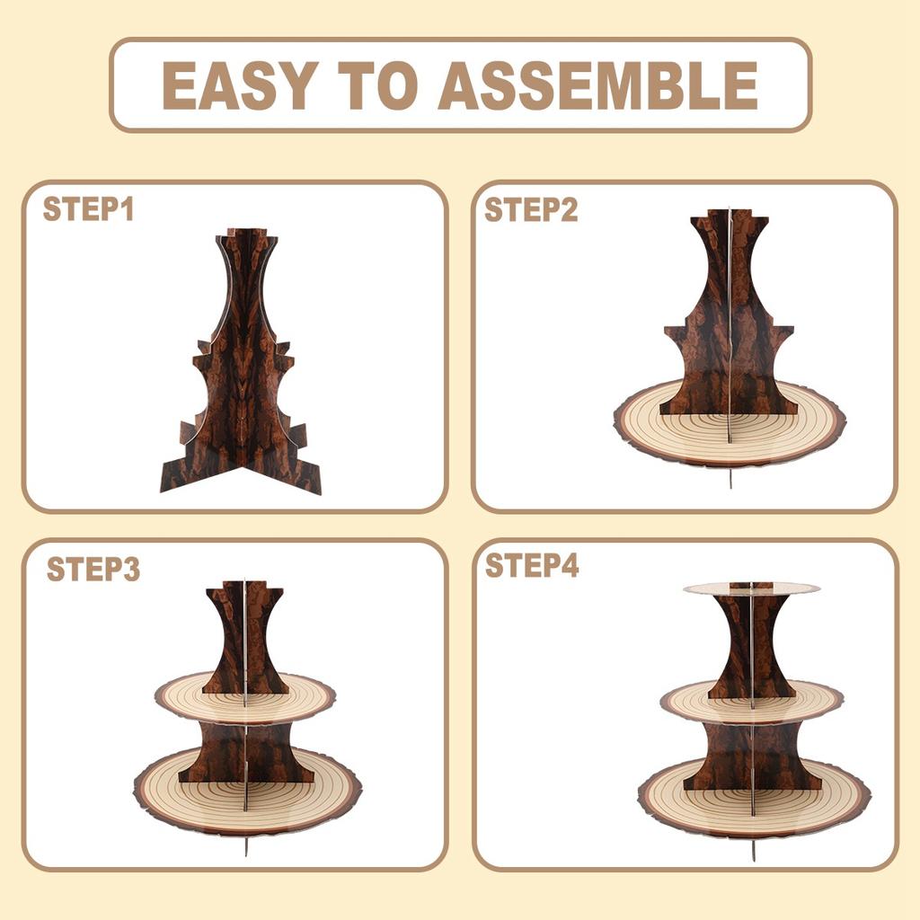 Wooden Cupcake Stand Birthday Party Decor 3-Tiers Cake Stand Display Candy Cupcake Desserts Holder Kids Baby Shower Party Decor