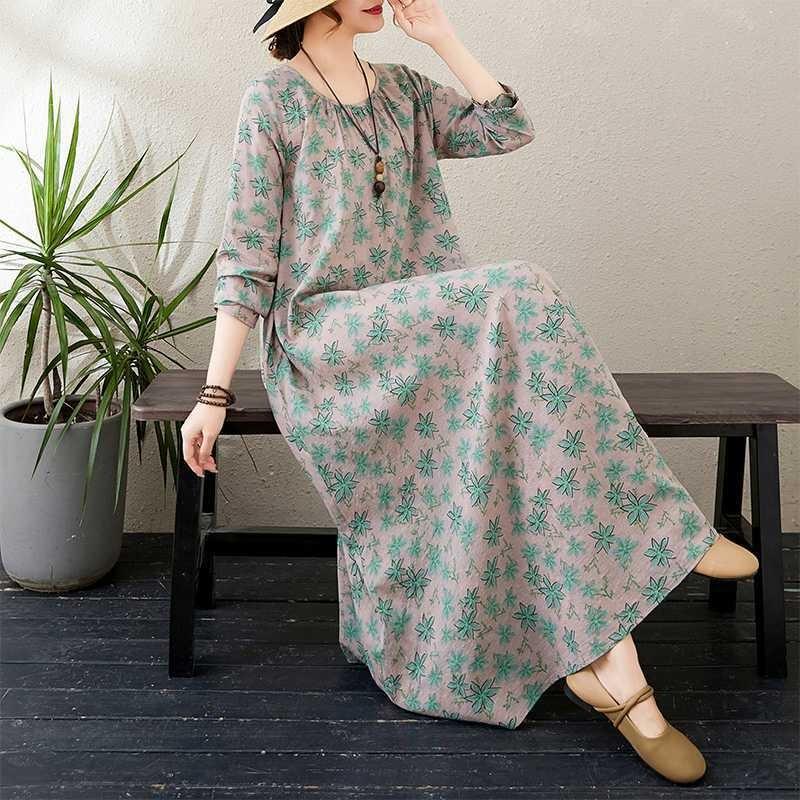New Round Neck Lazy Dress Minimalist Long Sleeve Extra Long Dress Vacation Style
