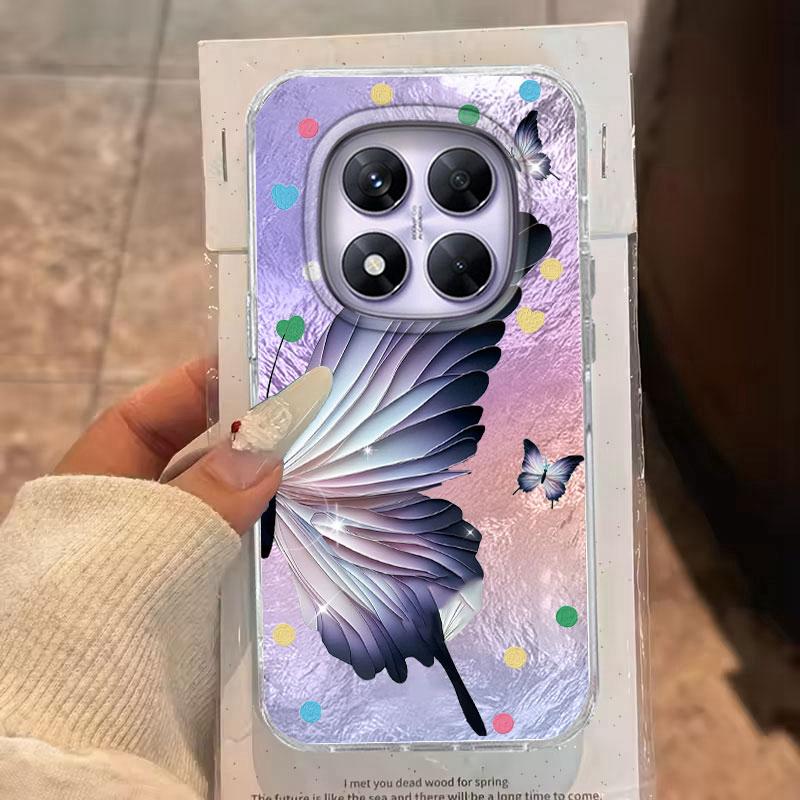 Hülle für Redmi Note 14 Pro Plus 13 Pro 14S 14C 13C A3 Xiaomi 14T 13T Pro Handyhülle Lila Blau Schmetterling für Redmi A5 Weiche Tasche