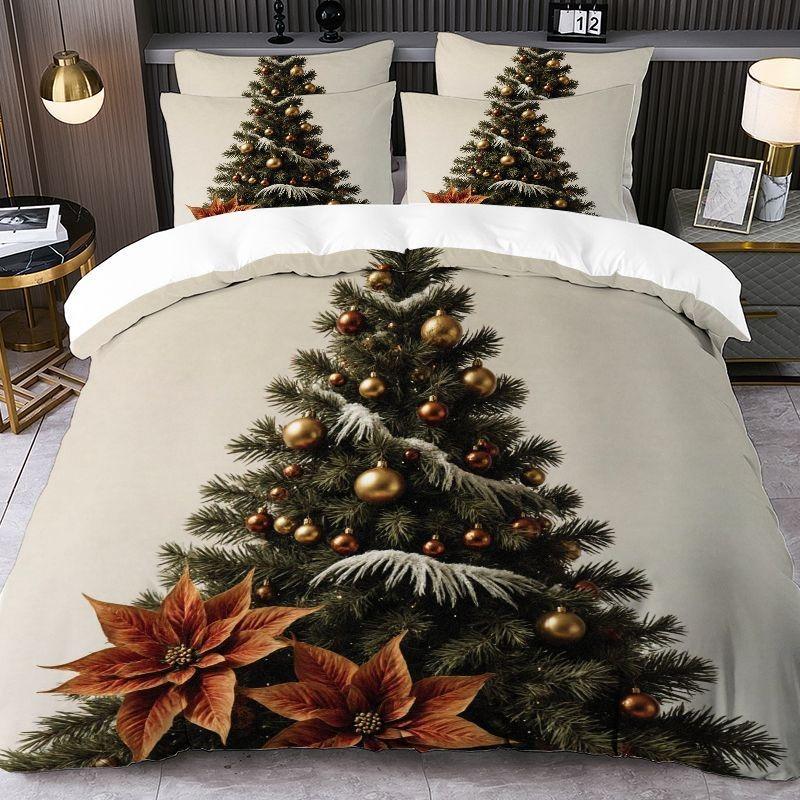 

Christmas-themed Printed Duvet Cover and Pillowcase Set Santa Claus Reindeer Sleigh Christmas Tree Snowflakes 2pcs/3pcs Bedding 135x200cm 2pcs