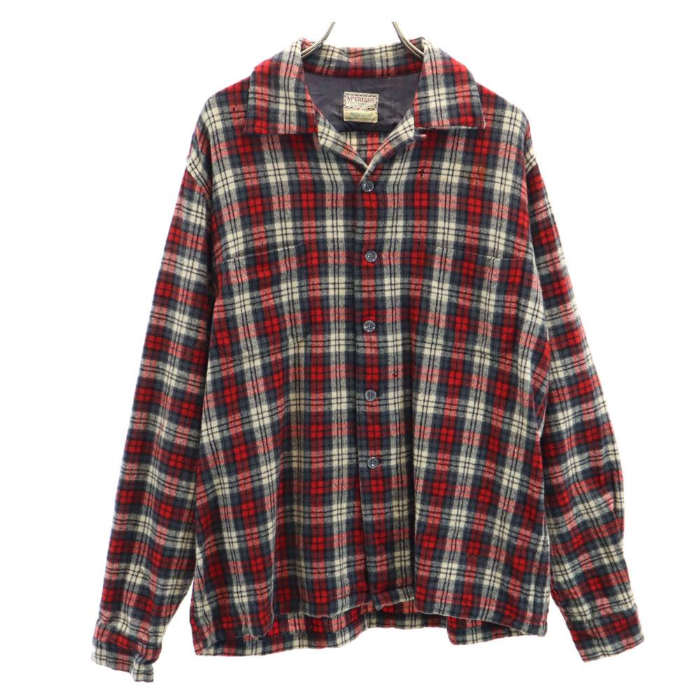 McGregor 60s USA Made Wool Vintage Open Collar Check Pattern Long Sleeve Open Collar Shirt Men's Used