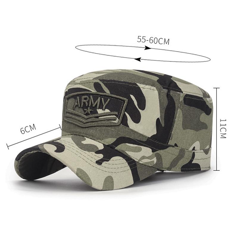 Jaro Podzim Bavlna Vojenské kšiltovky Muži Outdoorový plochý cylindr maskáčový vyšívaný klobouk Trucker Snapback kšiltovka Armádní kšiltovky