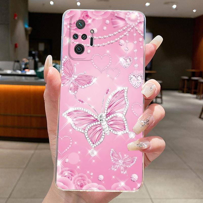 For Xiaomi Redmi Note 10 Pro / Note10 / Note 10S / Poco M5S Case Clear Luxury Butterfly Flower Transparent Soft TPU Phone Cover