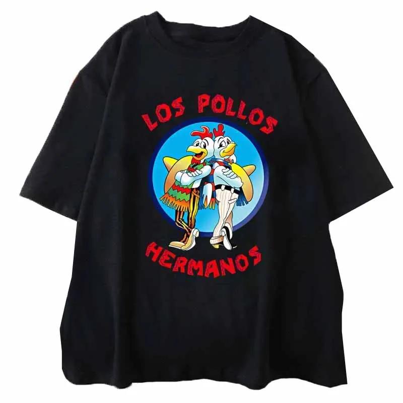 Funny Printed T-Shirt LOS POLLOS Hermanos Women Fashion Casual Short Sleeves Summer Loose Breathable Tshirt Chicken Brothers Tees