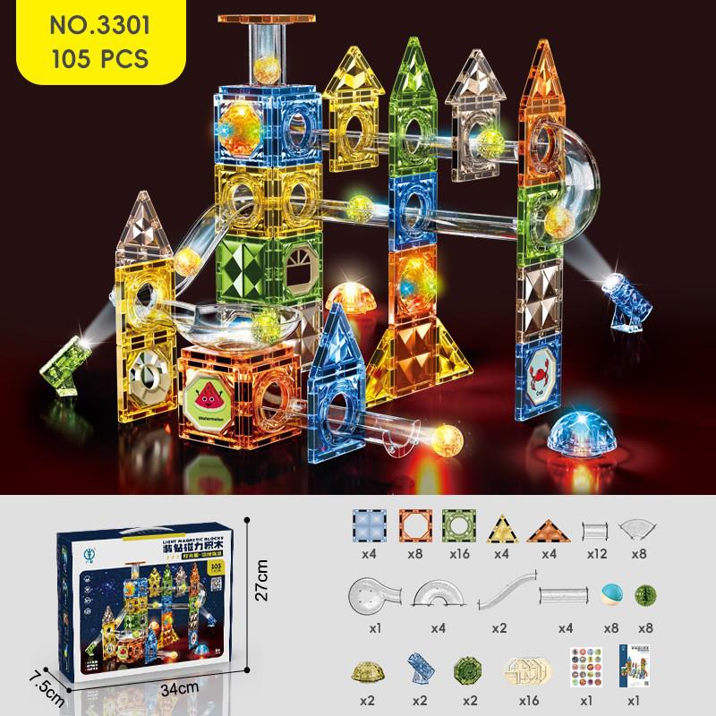Digefei Magnetic Building Blocks: Educational Diamond Drill, Roller Ball Track, Colorful Lights, Strong Magnet, Pipe & Surface Sheets.