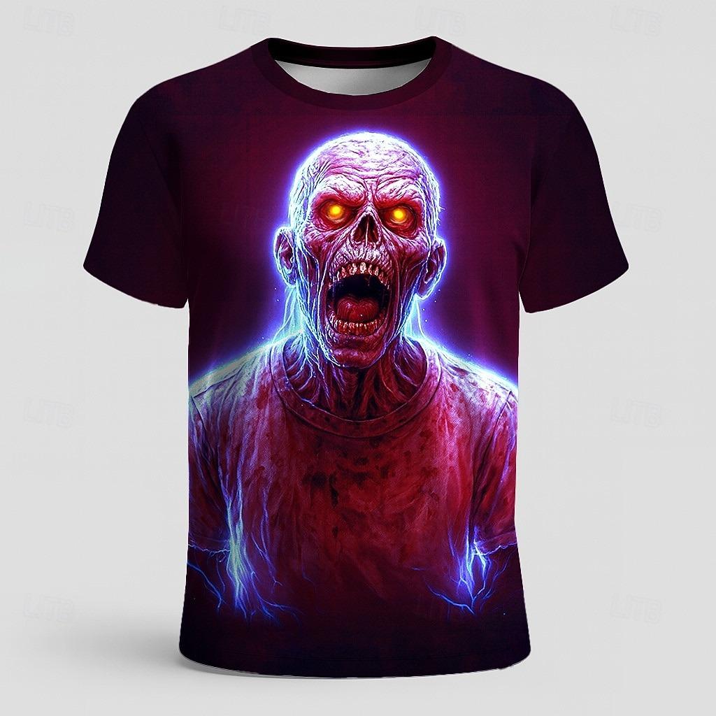 Summer Skull Optical Illusion 3D Print T-Shirts Streetwear Men Casual Oversized O-Neck Short Sleeved T Shirt Tees Tops Clothing