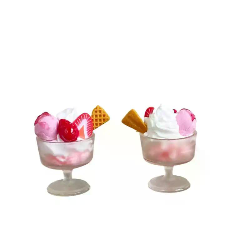 1pc Miniature Dollhouse Food Toy Strawberry Ball Pink Ice Cream Cup Model - DIY Decoration For Doll Accessories Kids Gift