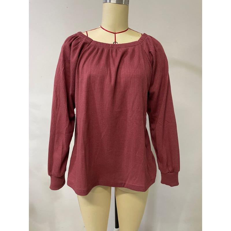 Women's Plus Size Autumn New Solid Color Square Collar Loose Casual Knitted Top