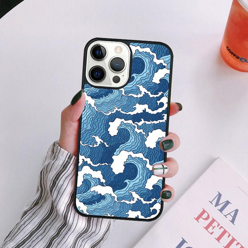 Japanese Wave Art Phone Case For iPhone 17 Air 14 13 12 16Pro Max 15  Plus Cover Shell Max Coque