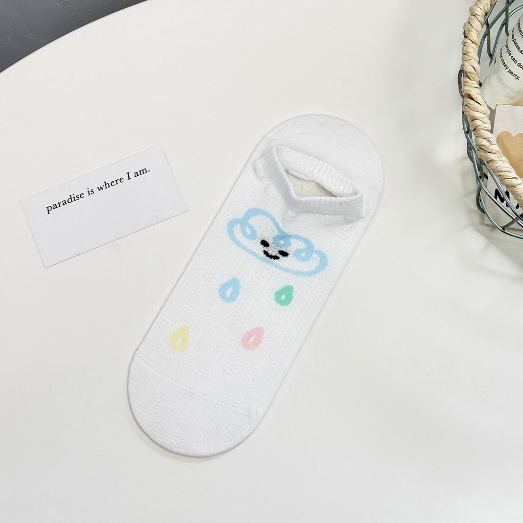 Socks Thin Boat Socks Mesh Breathable And Comfortable Cotton Socks Small Fresh Pattern Single Needle Boneless Antibacterial Deodorant