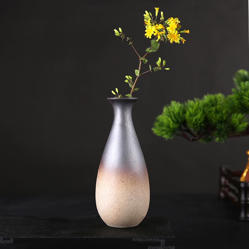 Zen Retro Ceramic Vase: Simple Antique Pottery for Dried Flowers, Small Table Ornament, or Hydroponic Plant Container for Living Room.