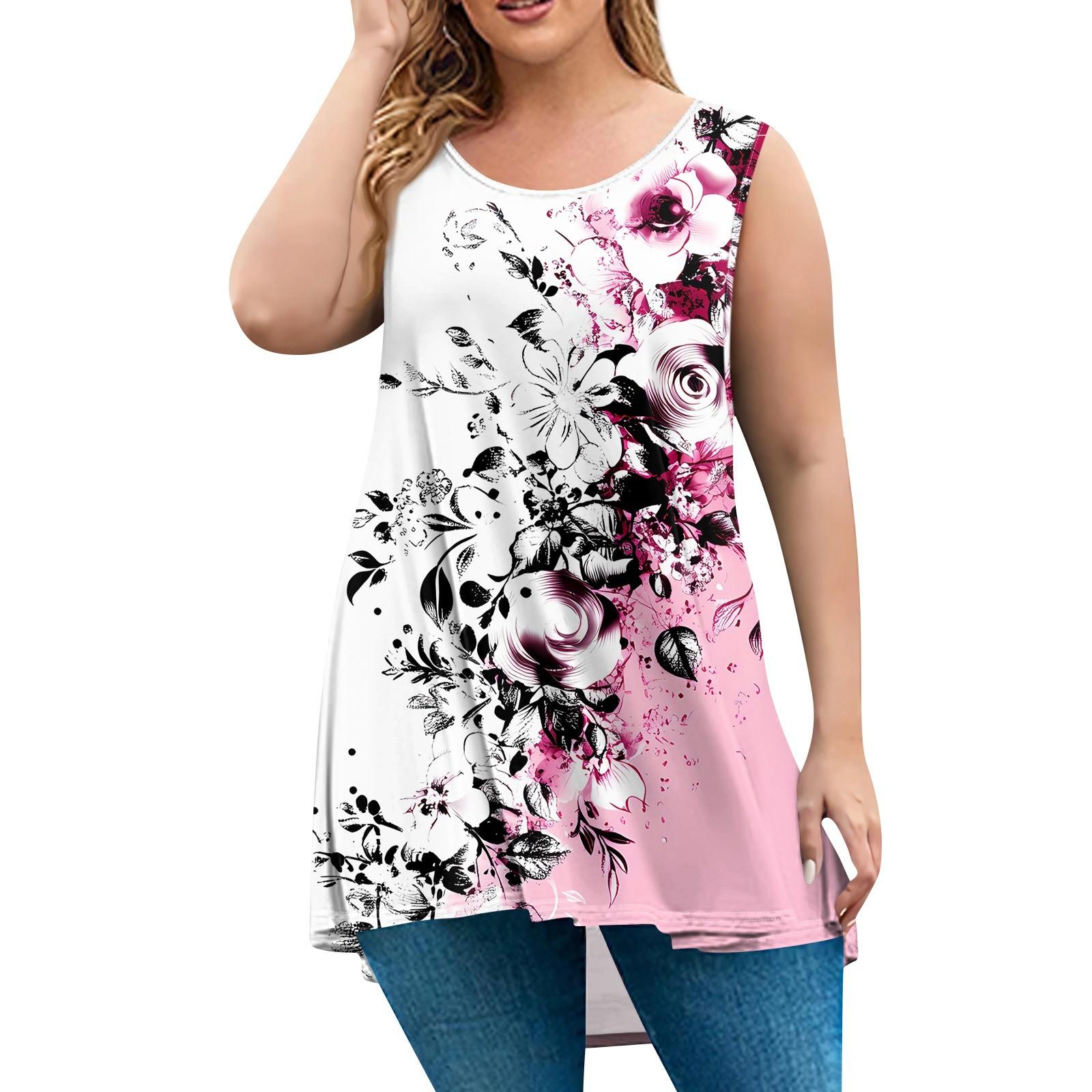 

Жіночий модний вільний пуловер великого розміру без рукавів з принтом L рожевий