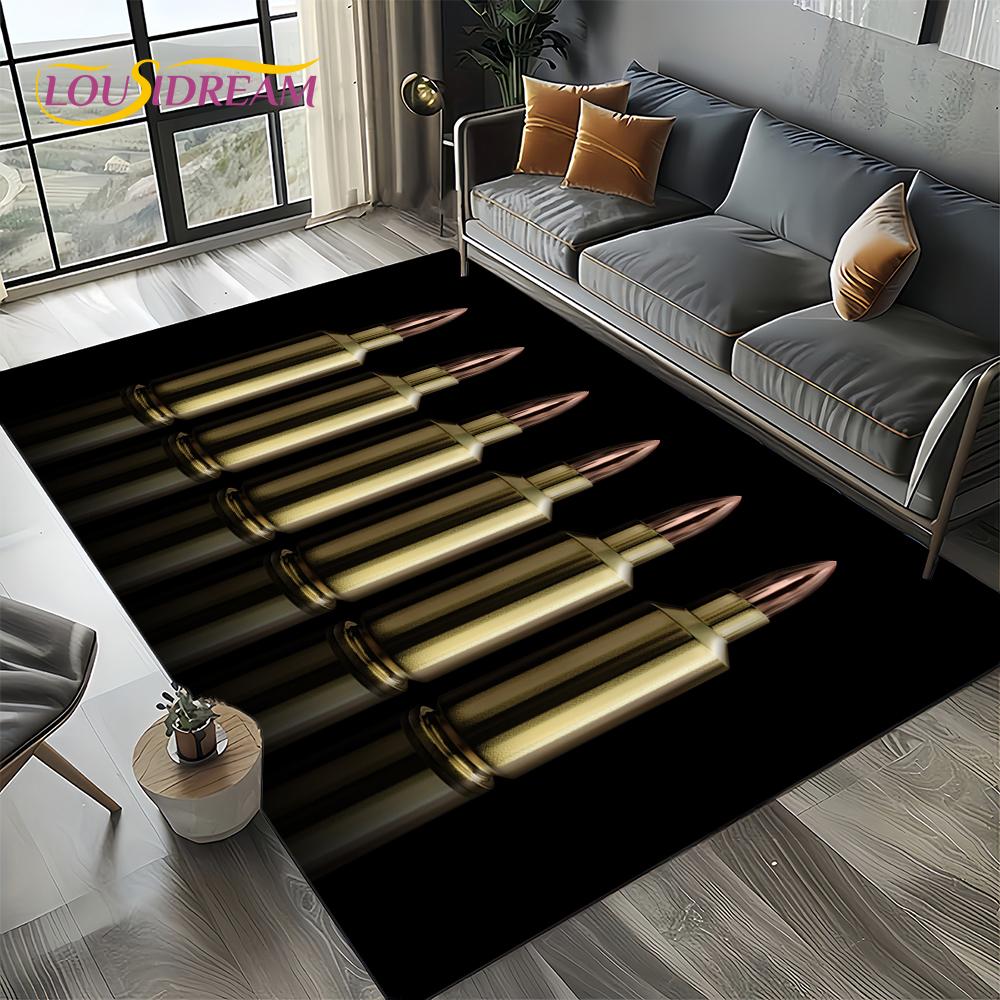 2025 New Cool Guns Pistol Ammunition Bullet Cartridge AK M4 Rug Carpet for Living Room Bedroom Decor,Non-slip for Sofa Doormat