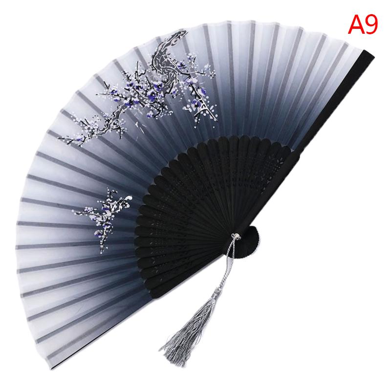 1Pc Estilo Chinês Dobrável Leque de Bambu Haste Leque de Mão Elegante Padrão de Flor Feminino Dobrável Leques Decoração de Festa de Casamento