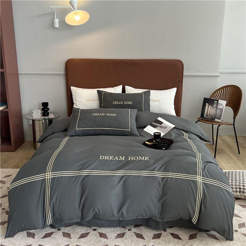 Cztery Pory Roku Uniwersalna Pościel Lekki Luksus Premium Prześcieradło Czteroczęściowy Zestaw Haft Prosty Zestaw Kołdry Trzyczęściowy Zestaw Pościeli