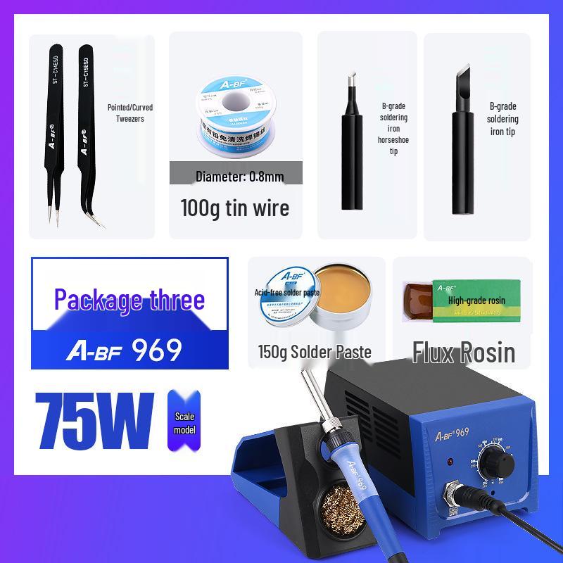 A-BF 969 Adjustable Temperature Soldering Iron Station, 75W Industrial Grade Tool