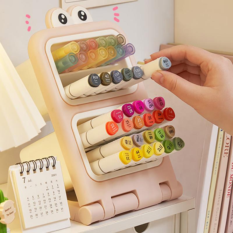 Slanted Insert Pen Holder Stationery Rack Makeup Storage Case Desk Supplies Organizer For College Dorm Office School