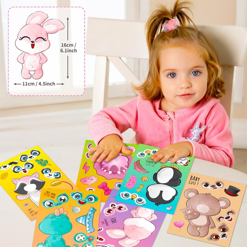 6 Sheets/Set Creative Kids DIY Make Your Own Cartoon Animal Sticker Handmade Craft Decal Birthday Party Gifts Decoration