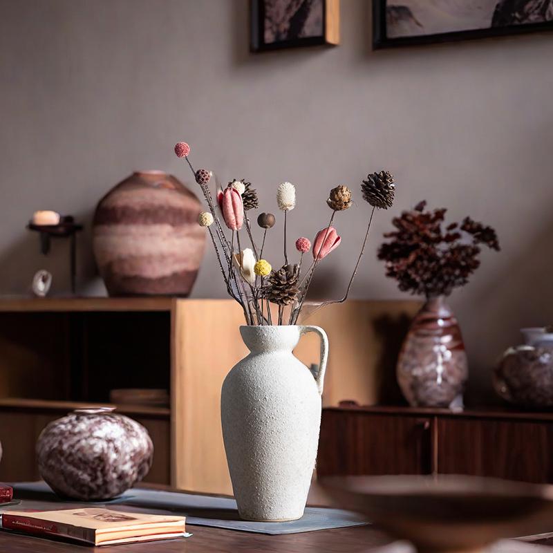 Keramická váza na sušené květiny Wabi-Sabi - Retro keramika pro kreativní aranžmá v jídelně nebo obývacím pokoji