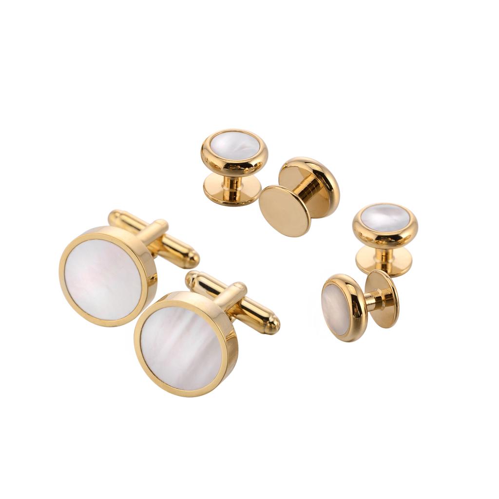 Natural Pearl Shell K Gold Cufflinks Six-Piece Set High-End Tuxedo Men'S Deep Sea Fritillary Cufflinks Set Sleeve Spikes